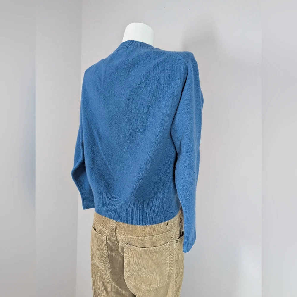 Uniqlo 100% Wool Crewneck Sweater Blue | Size M Fitted Classic Knit - Picture 3 of 8